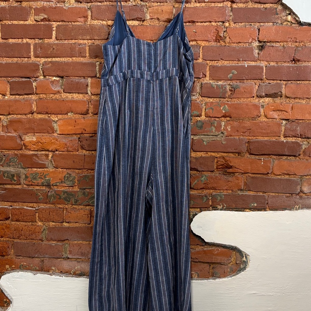 Gianni Bini‎ Blue Wide Leg Striped Cotton Blend Jumpsuit Size Large - Picture 4 of 4